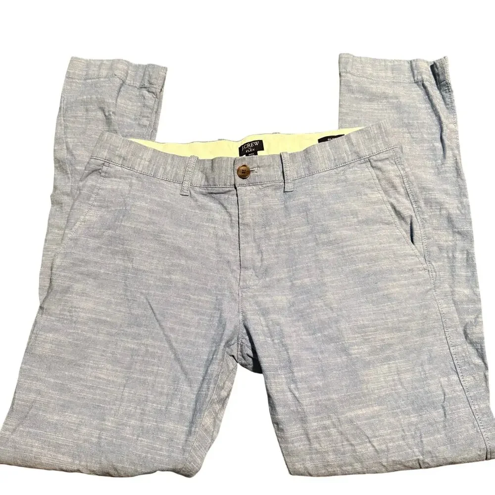 J.Crew Flex Slim Chinos, Light Blue Slub Texture, Men's Size 31x30